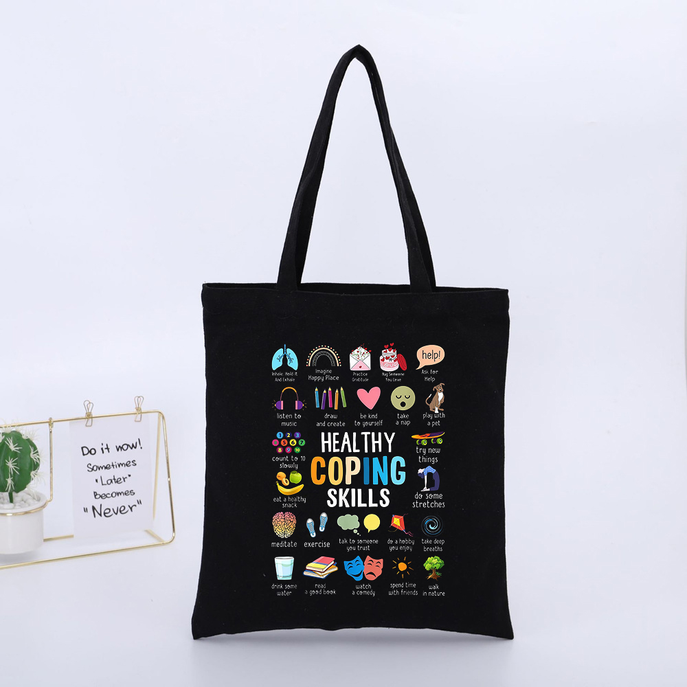 Health Wellness Mental Health - Tas Kanvas Bergambar Tipografi Terinspirasi Kesehatan